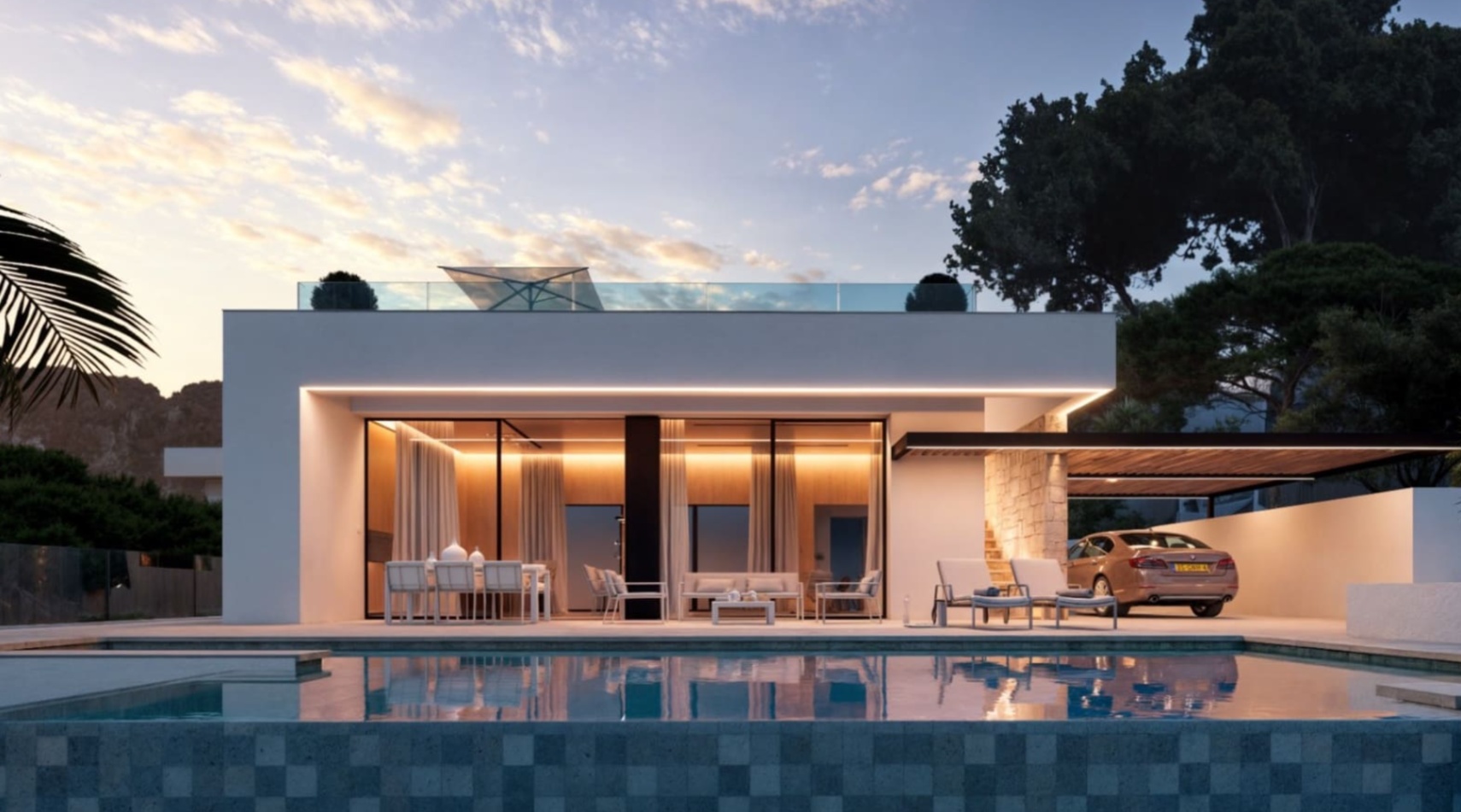 Villa de obra nueva de arquitectura contemporánea con vistas al mar en Moraira