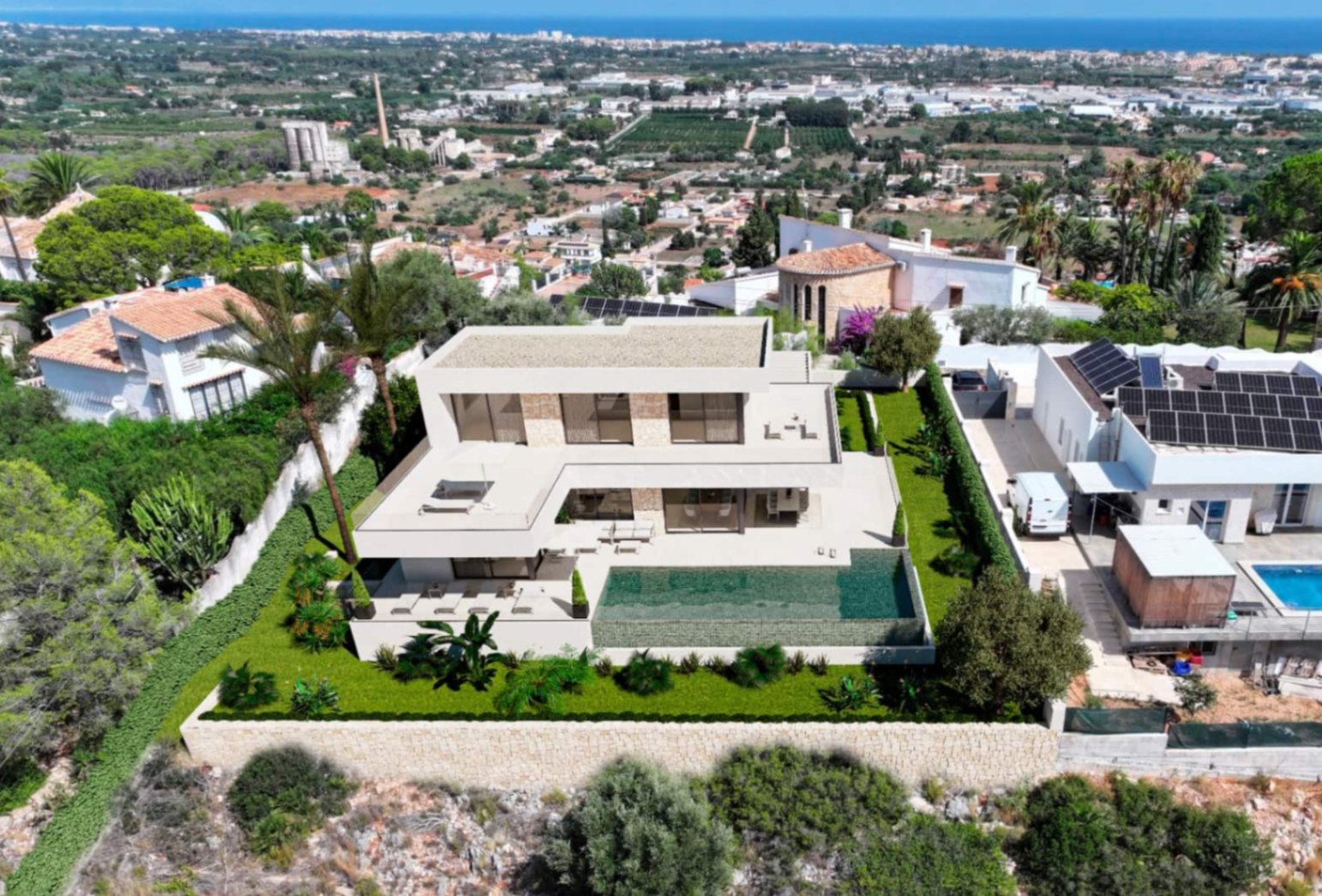 Moderne nybygg villa i Dénia med havutsikt og utsikt over Montgó