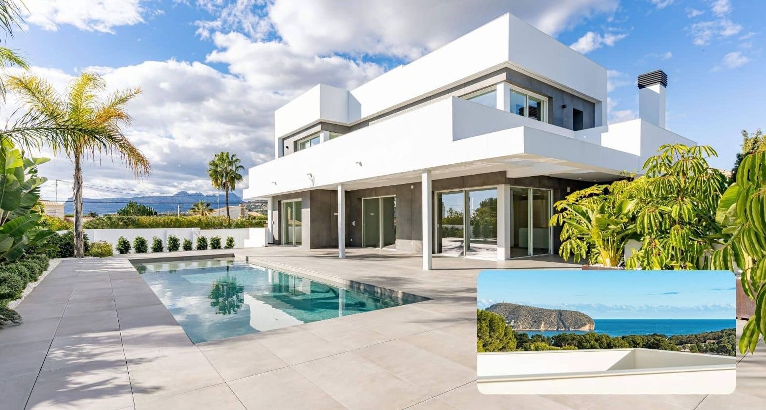 Villa moderne à Moraira avec vue sur la mer, terrasses spacieuses et emplacement privilégié sur la Costa de Benissa.