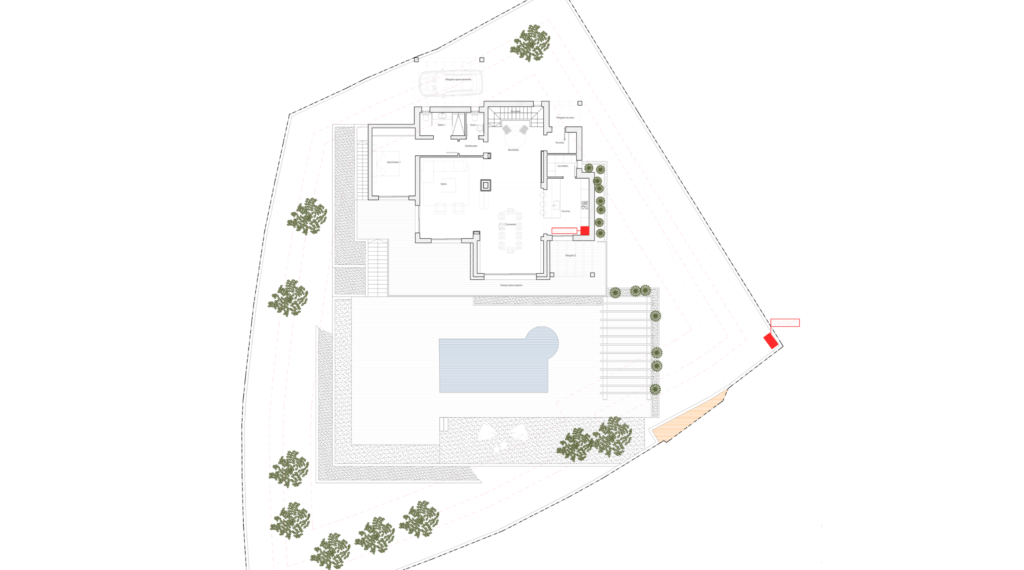 Villa méditerranéenne neuve à Moraira avec piscine privée, garage et vues panoramiques.