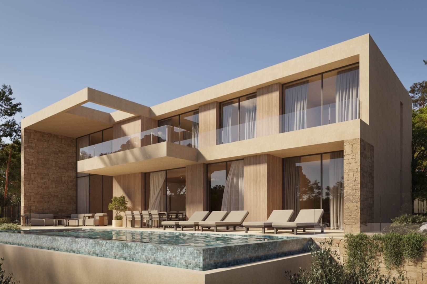 Nybyggd villa i Moraira med modern design, öppen utsikt och privat pool.