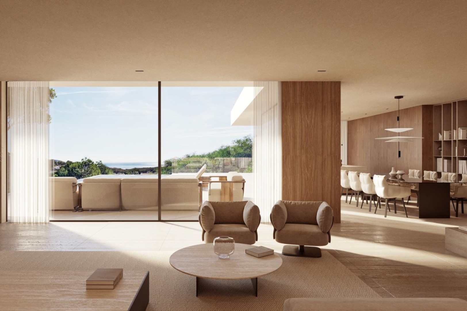 Villa neuve à Moraira avec vue sur la mer, piscine privée et design méditerranéen contemporain.