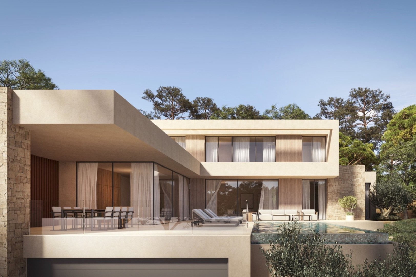 Villa neuve à Moraira avec vue sur la mer, piscine privée et design méditerranéen contemporain.