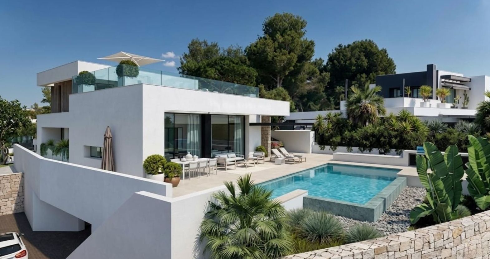 Villa neuve avec vue sur la mer et piscine à débordement à Moraira