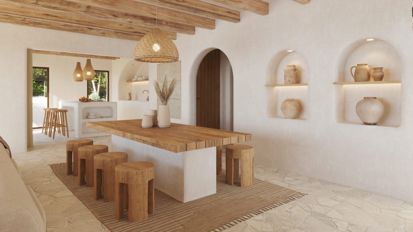 Villa méditerranéenne ibicenca rénovée avec vue sur le Montgó à Jávea