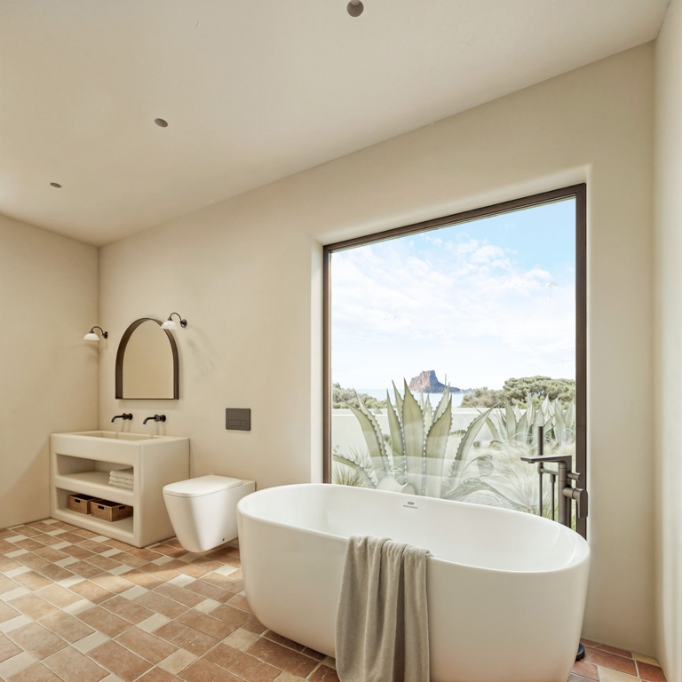 villa de style ibicenco avec vue sur la mer à Moraira