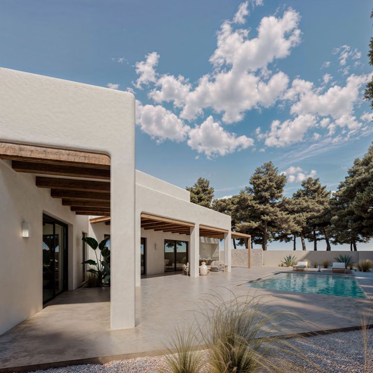 villa de style ibicenco avec vue sur la mer à Moraira