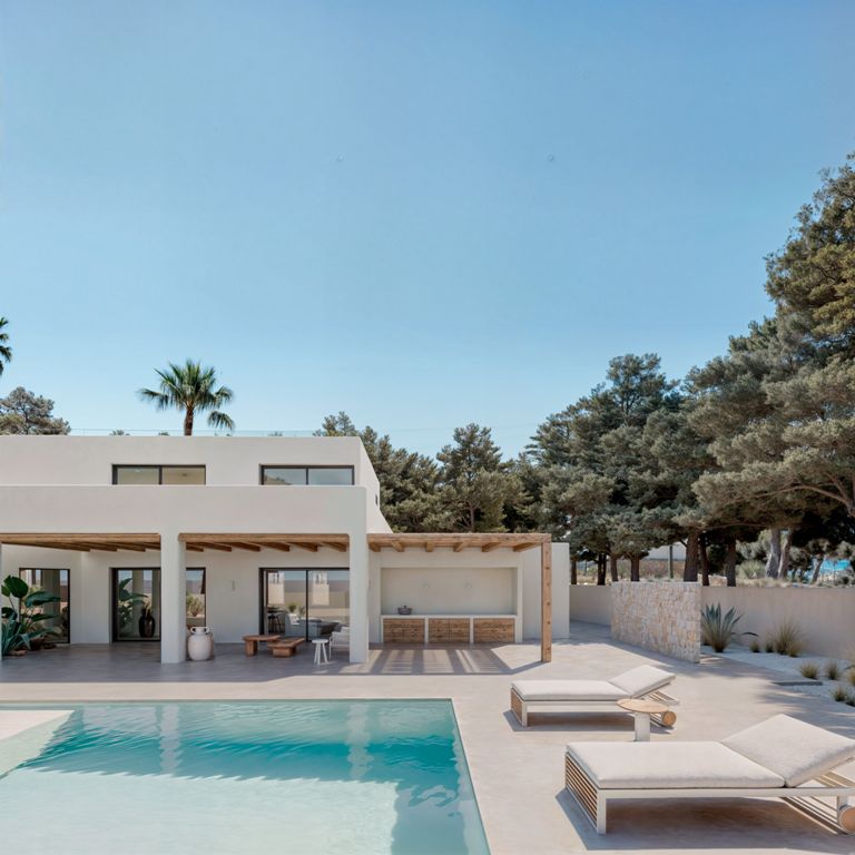 villa de style ibicenco avec vue sur la mer à Moraira
