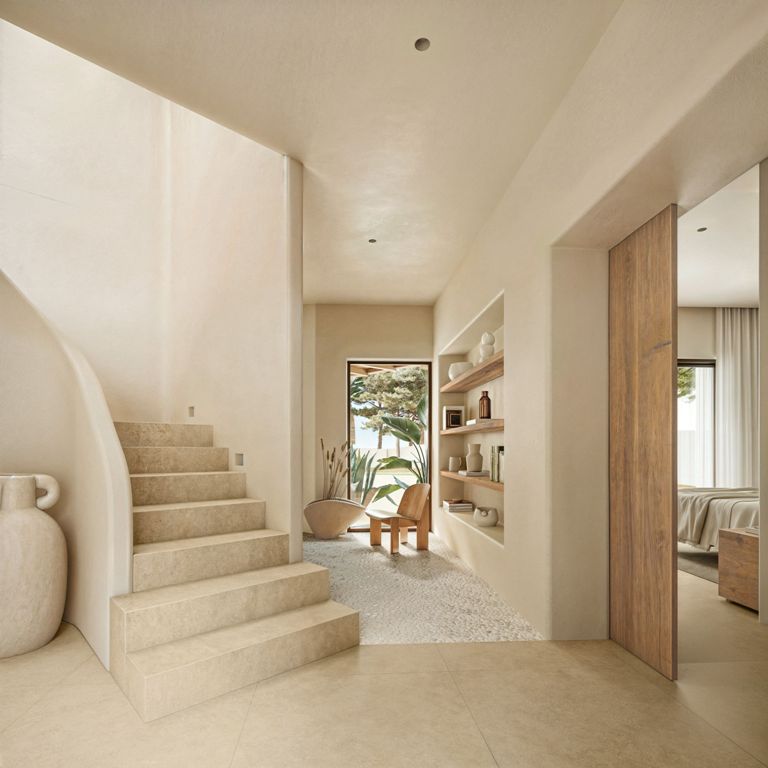 villa de style ibicenco avec vue sur la mer à Moraira
