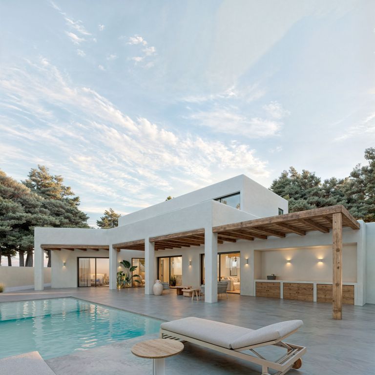 villa de style ibicenco avec vue sur la mer à Moraira